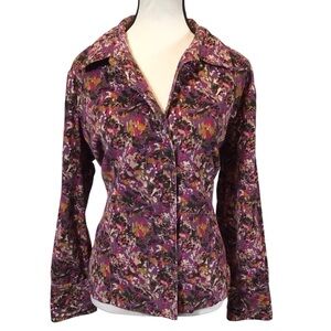 Christopher & Banks Womens Corduroy Jacket Size XLP Camo Print Blazer Snap Up